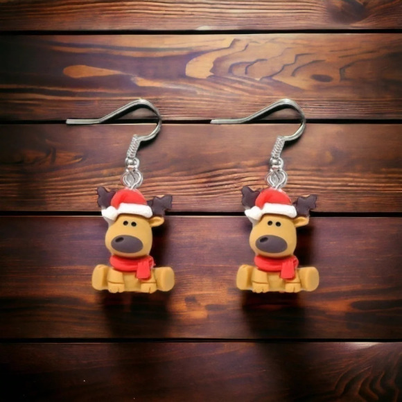 Resin Reindeer Dangle Earrings - Picture 3 of 4